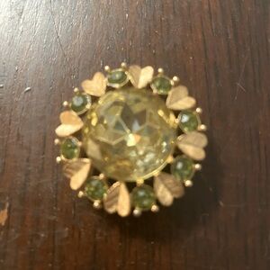 Vintage AVON Green Rhinestone with Hearts Brooch /Pendant